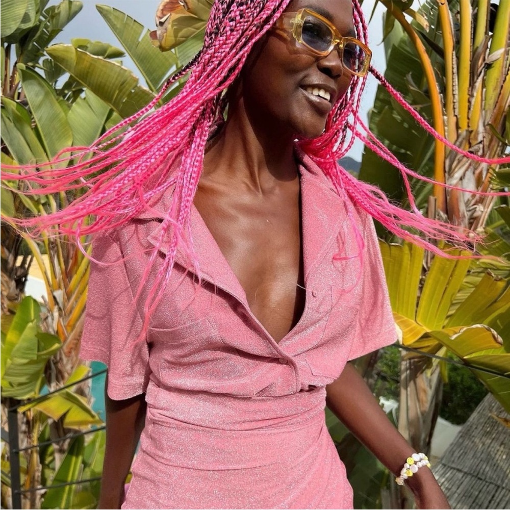 Never Fully Dressed Pink Glitter Blazer and Skirt Ensemble